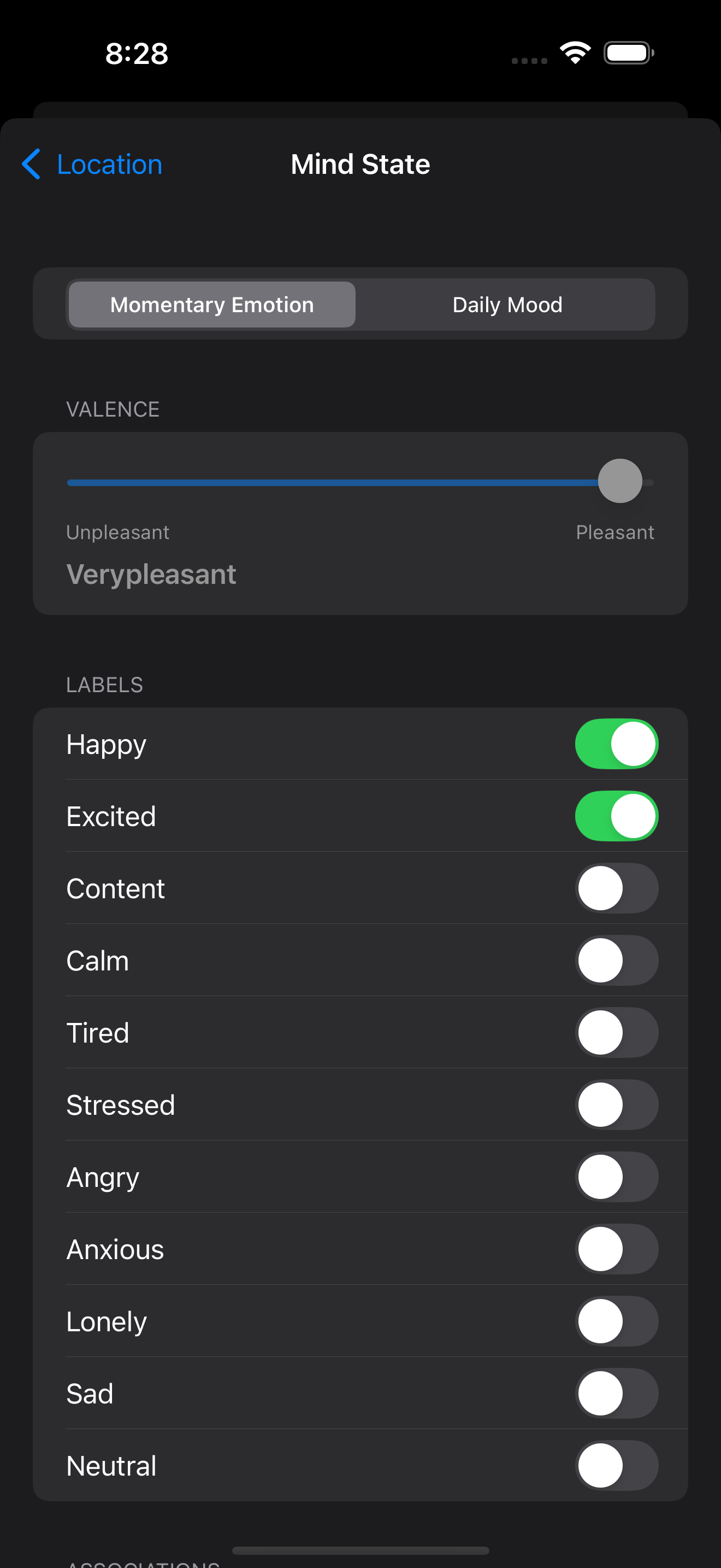 Emotion logging screen
